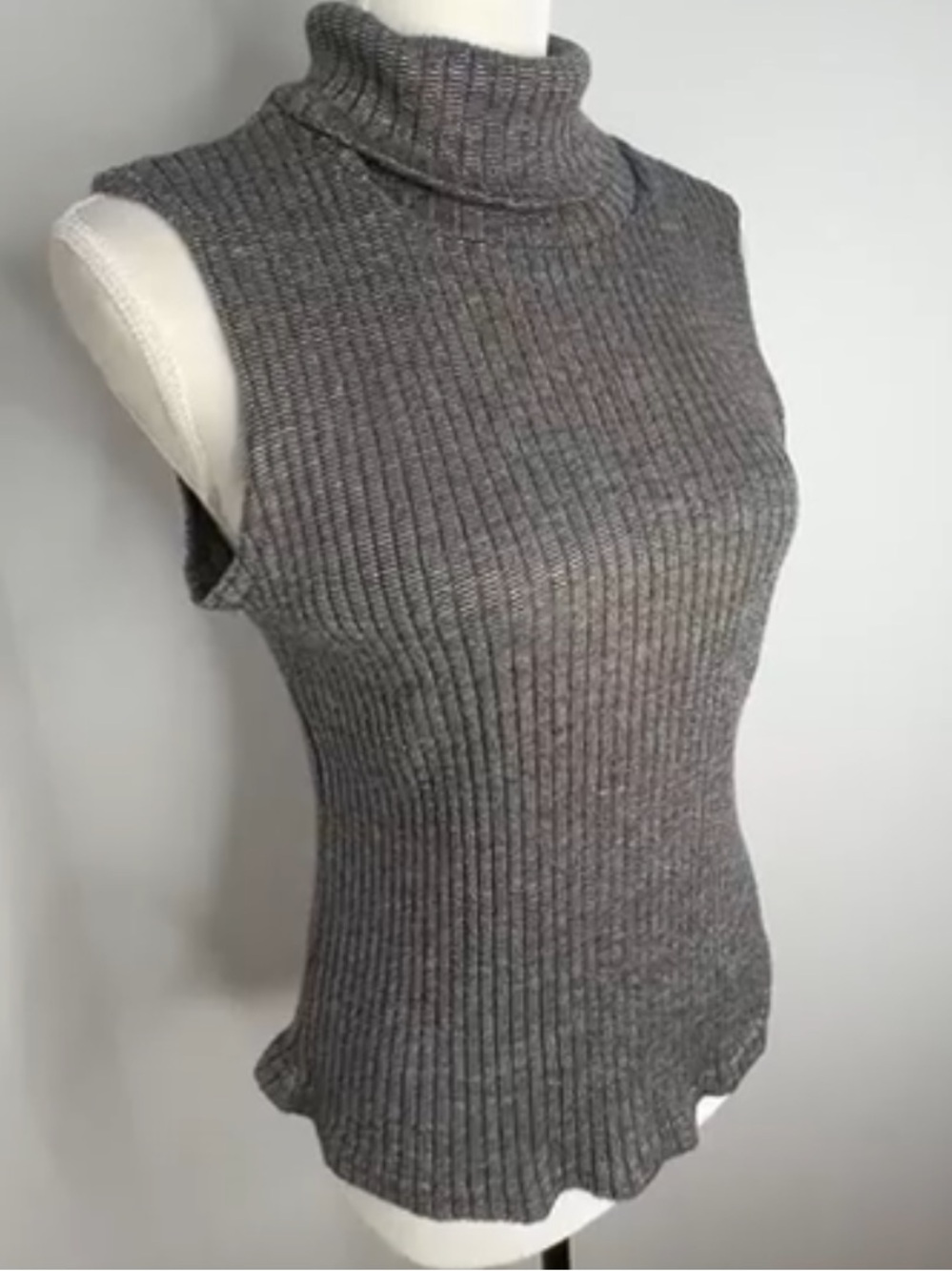 Vintage 90s Y2K Metallic Ribbed Turtleneck Tank Top XL Made USA